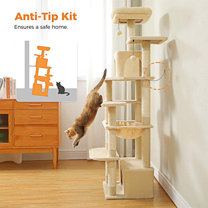 Archie Oscar Pawz Road Large Cat Tree 72 Inches Cat Tower for Large Cats Cat Condo with Sisal Covered Scratching Posts and Pads 2 Padded Perch Dual Condo and